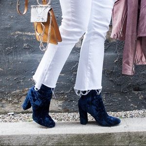 Navy blue velvet booties
